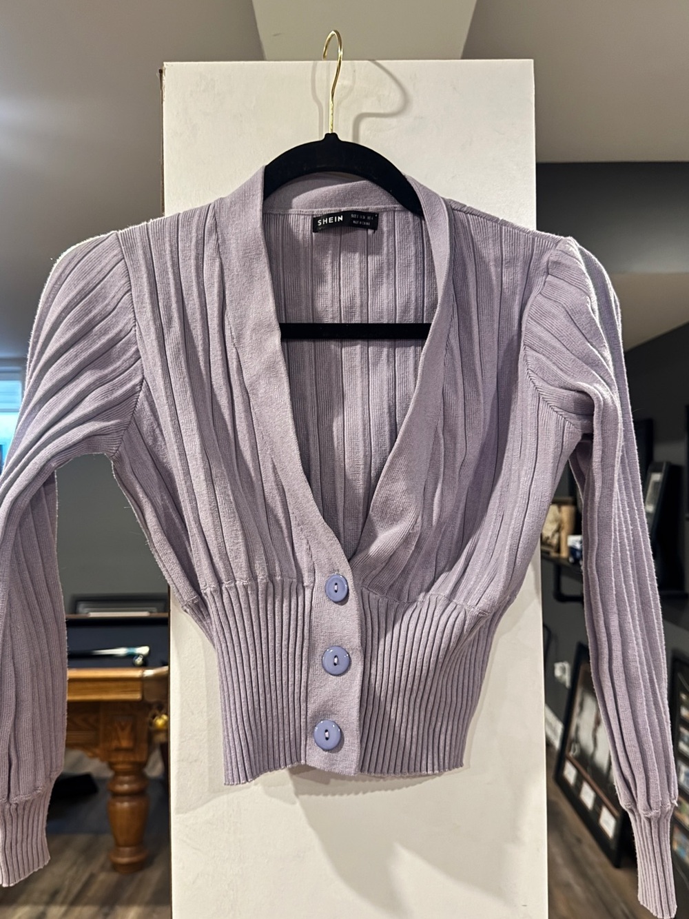 Lavender Ribbed Button-Front Women's Sweater - Picture 2 of 2